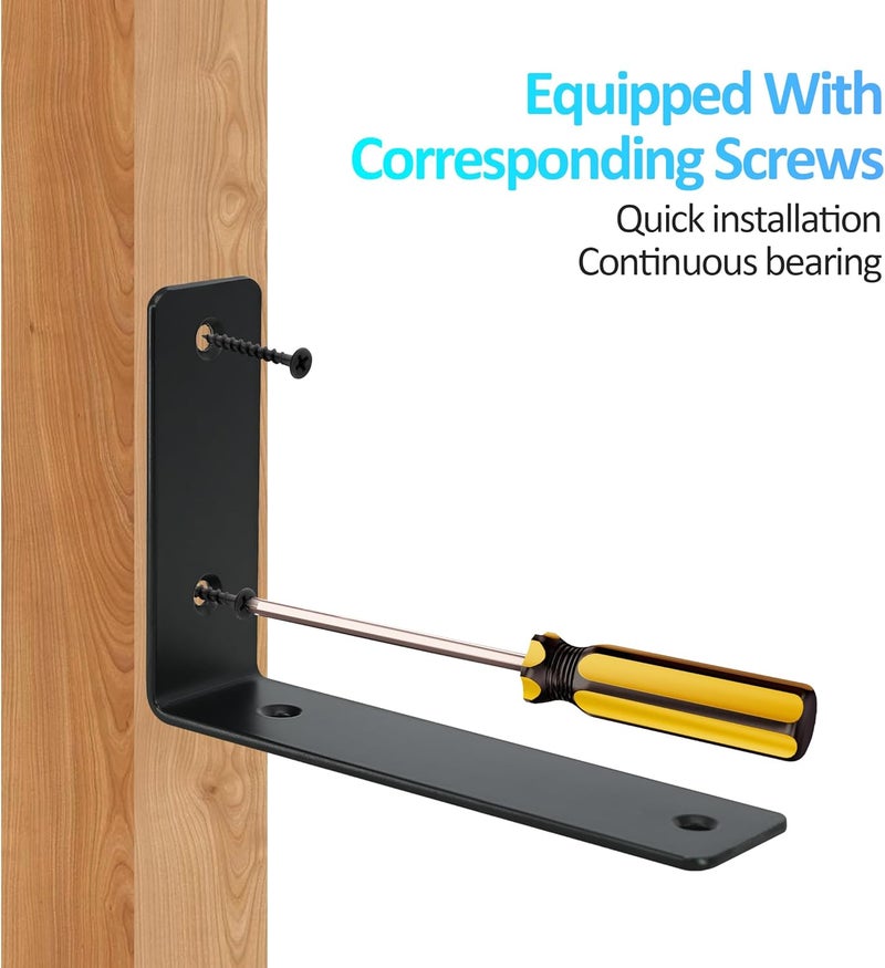 Redunest L Floating Shelf Brackets,4 Pack Heavy Duty L Brackets for Shelves, L 8" X H 6" Black Metal Countertop Support Brackets,Wall Mounting for Wood - Image 5